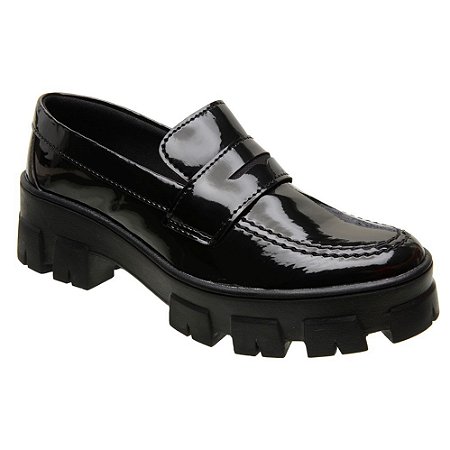 Sapato Mocassim Feminino Tratorado Oxford 10023 Verniz Preto