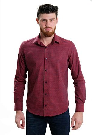 Camisa Masculina Ixória Slim Fit Manga Longa Bordô Flamê Luxo