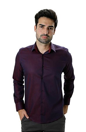 Camisa Masculina Slim Fit Maquinetada Roxa Exclusiva Marca Luxo