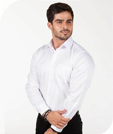 Camisa Masculina Ixória Manga Longa Branca Confort Fit Branca