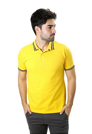Camiseta Masculina Ixória Gola Polo Amarela Piquet Gold