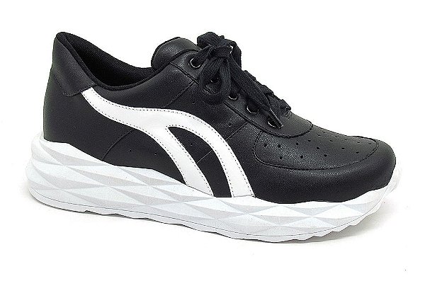 Tênis Feminino Werner Preto Couro Modinha Tendência Conforto