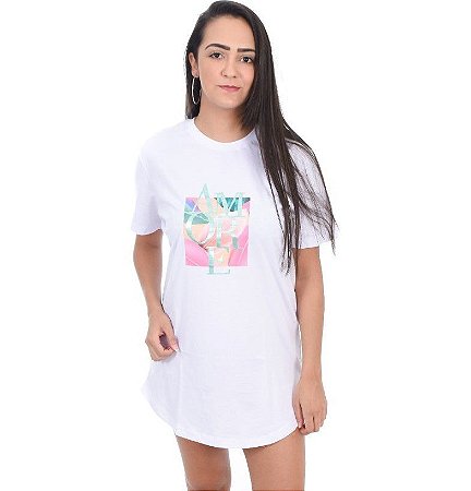 Camiseta Swag Vestido Algodão Dgn Amore Branca Rosa