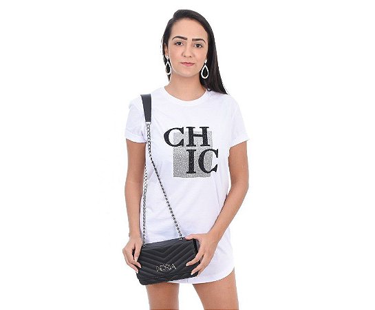 Camiseta Swag Vestido Algodão Dgn Branca Gliter Chic