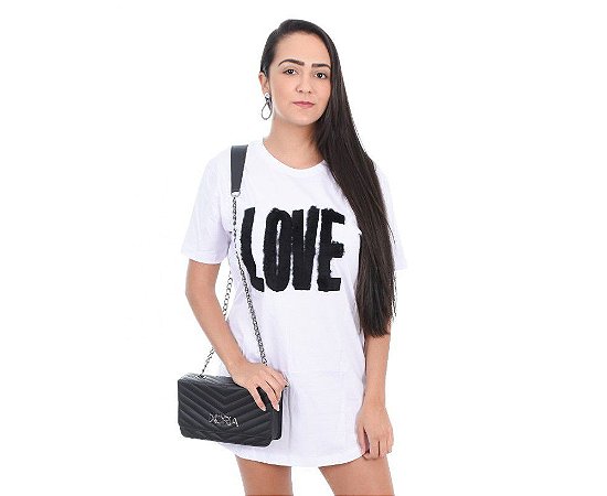 Camiseta Swag Vestido Algodão Dgn Branca love
