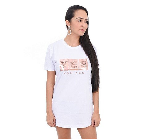 Camiseta Swag Vestido Algodão Dgn Branca Yes You Can