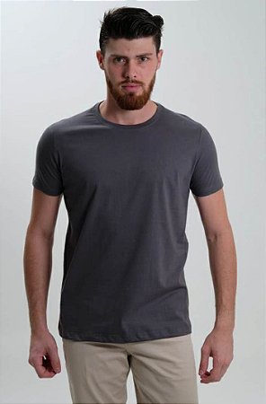 Camiseta Masculina Gola Redonda Básica Lisa Cinza Grafite Algodão