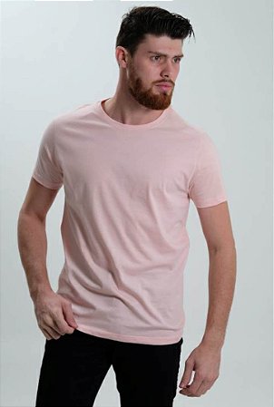 Camiseta Masculina Gola Redonda Básica  Rosa Claro Algodão