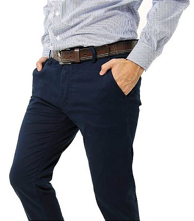 Calça Masculina Alfaiataria Sarja Com Elastano Azul Marinho