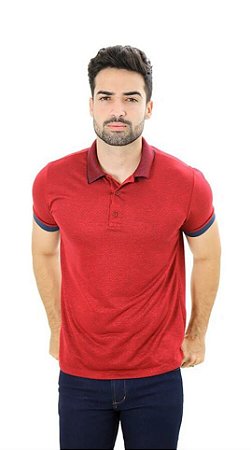 Camiseta Masculina Gola Polo Prime De Viscose Vermelho E Marinho