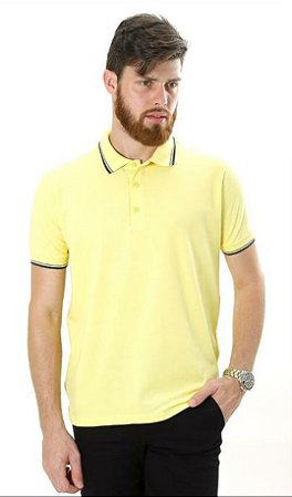 Camiseta Masculina Gola Polo Amarela Piquet Gold Com Elastano