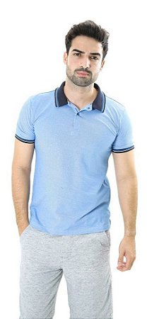 Camiseta Masculina Gola Polo Azul Celeste Piquet Básico