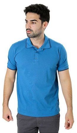 Camiseta Masculina Gola Polo Ixória Azul Piquet Gold Com Elastano