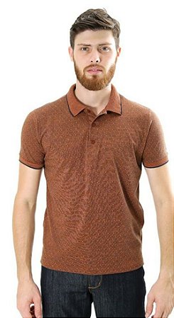 Camiseta Masculina Gola Polo Piquet Maquinetada Quadrados Laranja