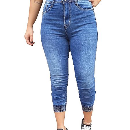 Calça Feminina  Jeans Jogger Cós Alto Modinha Blogueira