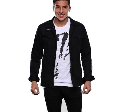 Jaqueta Masculina Preta Sarja Deslocada