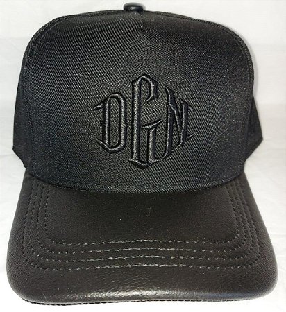 Boné Unissex Preto Bordado Forrado Aba Couro