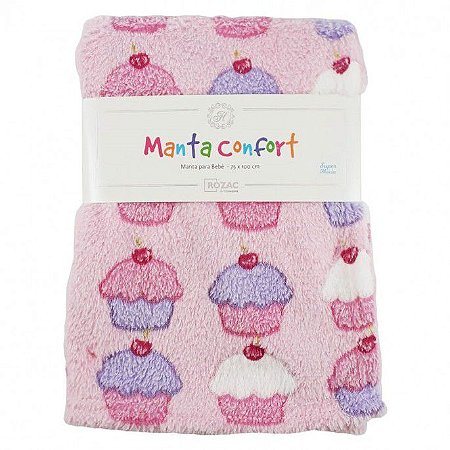 Manta para Bebê Confort super macia 75cm x 100cm - Antialérgica Cupcake Rosa