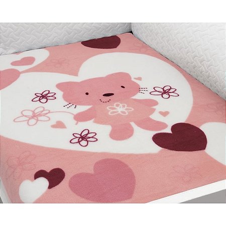 Cobertor para Berço Baby Soft Super Macio Love Gatinha Rosa