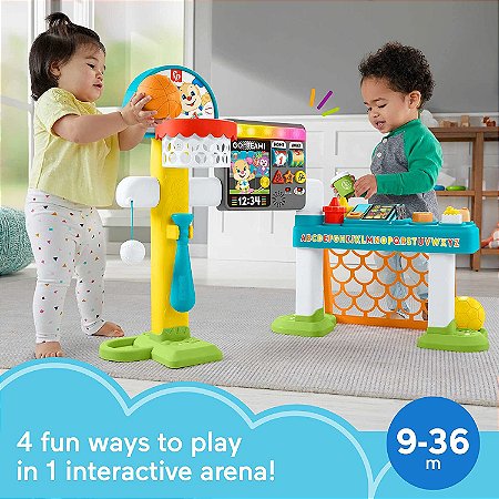 isher-Price Laugh & Learn Sports Activity Center com aprendizagem Smart Stages, basquete, futebol, beisebol, experiência de jogo 4 em 1