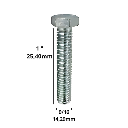 Parafuso Sextavado Rosca Inteira 9/16-12 X 1UNC Ferro Zinco Branco