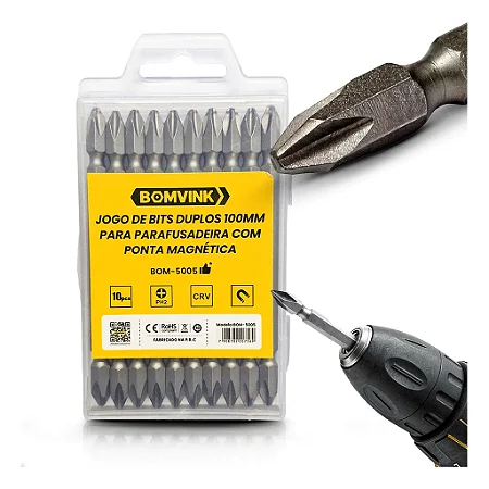 Kit De 10 Bits 100mm Parafusadeira Com Ponta Dupla Magnética