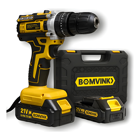 Parafusadeira Furadeira 21v Bomvink Impacto Led C/ Bateria 127/220v