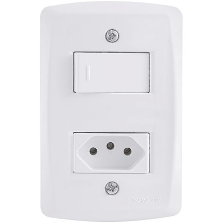 Conjunto 4x2 com 1 Interruptor Simples 10 A 250 V e 1 Tomada 2P+T 10 A 250 V Tramontina Lux2 Branco