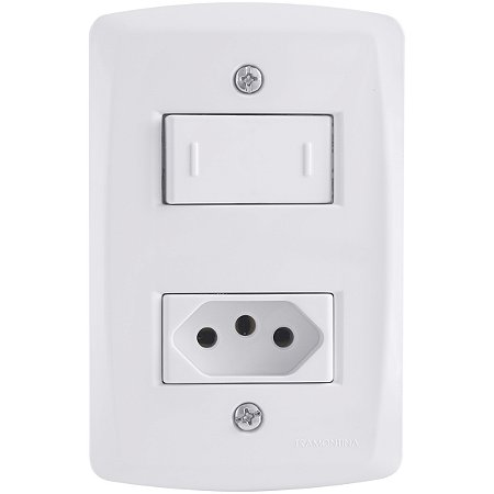 Conjunto 4x2 com 1 Interruptor Paralelo 10 A 250 V e 1 Tomada 2P+T 20 A 250 V Tramontina Lux2 Branco