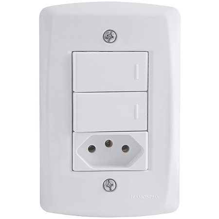 Conjunto 4x2 com 2 Interruptores Simples 10 A 250 V e 1 Tomada 2P+T 20 A 250 V Tramontina Lux2 Branco