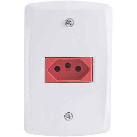 Conjunto 4x2 com 1 Tomada 2P+T 20 A 250 V Tramontina Lux2 Vermelho e Branco