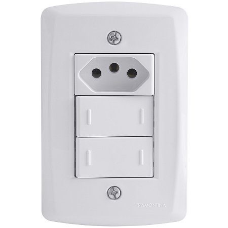 Conjunto 4x2 com 2 Interruptores Paralelos 10 A 250 V e 1 Tomada 2P+T 20 A 250 V Tramontina Lux2 Branco