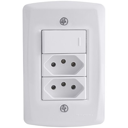 Conjunto 4x2 com 1 Interruptor Simples 10 A 250 V e 2 Tomadas 2P+T 20 A 250 V Tramontina Lux2 Branco