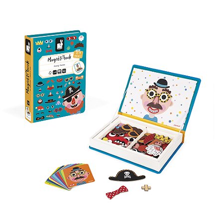 Livro Magnético Crazy Faces personagens Janod
