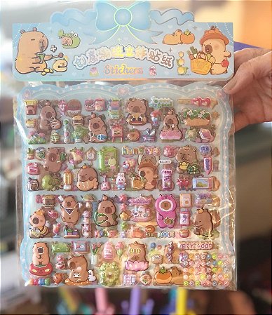 Kit com 2 Cartelas Gigantes de Adesivos Capivaras