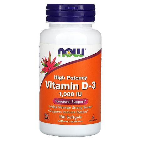 Vitamina D3 Alta Potência 1000ui 180 caps Now Foods