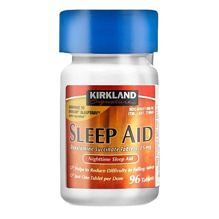Sleep Aid Auxílio do Sono Doxylamine 25mg 96 Tabletes Kirkland