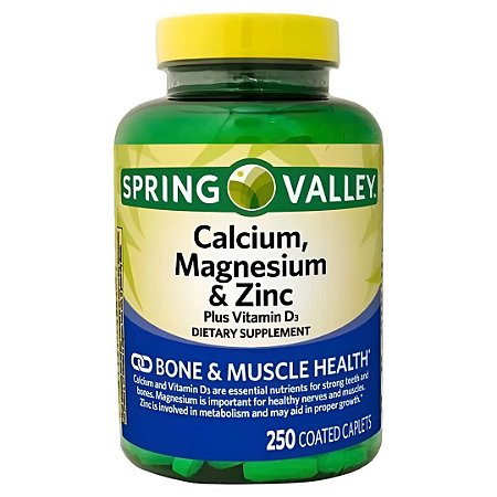Calcio, Magnésio, Zinco e Vitamina d3 250 Tabletes Spring Valley
