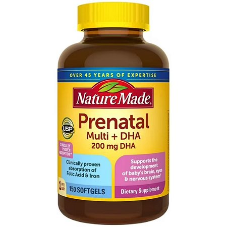 Pré-Natal Multivitamínico e 200mg DHA 150 Cápsulas Softgel Nature Made
