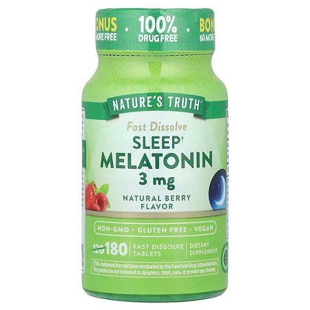 Melatonina 3mg 180 Comprimidos Sublingual Frutas Vermelhas Nature's Truth