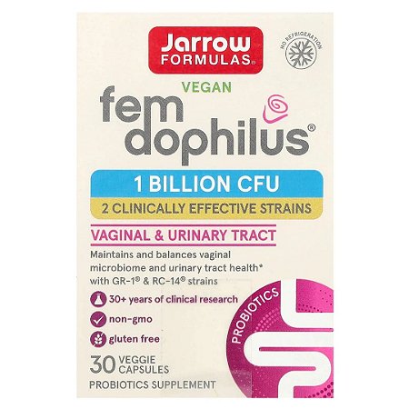 Probiótico Fem-Dophilus 1 bilhão de Unidades Formadoras de Colônias 30 cápsulas Jarrow Formulas