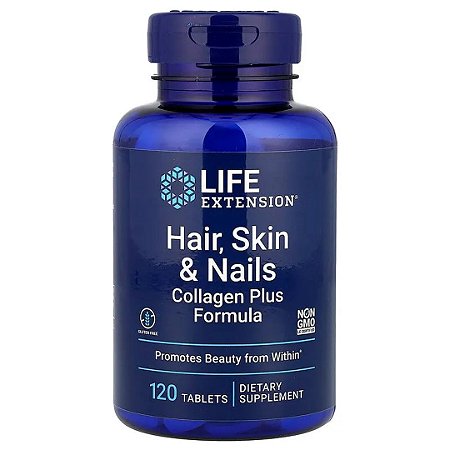 Hair, Skin e Nails, cabelo, pele e unhas 120 Comprimidos Life Extension