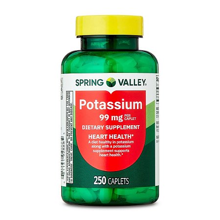 Potassio 99mg, 250 Cápsulas Spring Valley