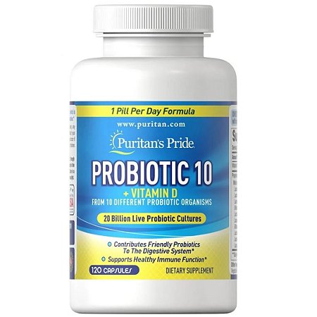 Probiótico 10 com vitamina D, 120 Cápsulas, Puritan's Pride