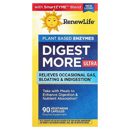 DigestMore Ultra, Enzimas à Base de Plantas, 90 Cápsulas Renew Life