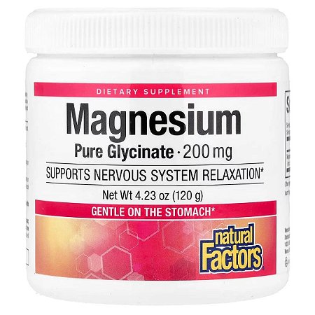 Bisglicinato de Magnésio, Puro, 200 mg, 120 g Natural Factors
