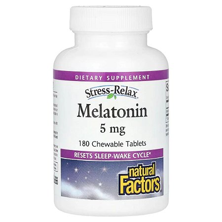 Melatonina 5mg, 180 Tabletes Mastigáveis, Natural Factors