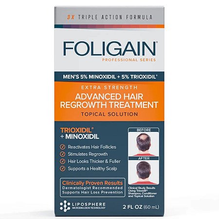 Foligain Minoxidil 5% + Trioxidil 5% Loção Capilar para Crescimento Capilar Masculino 59ml
