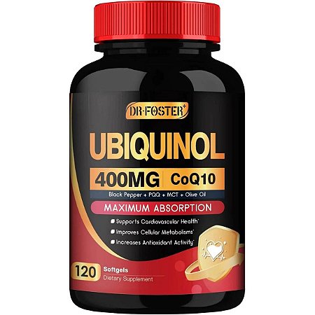 Ubiquinol, Coenzima CoQ10 400mg, Com Vitamina E, PQQ e Pimenta Preta, 120 Softgels, Dr Foster