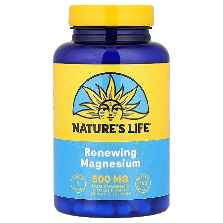 Magnésio 500mg com Vitamina B6, 100 Cápsulas, Citrato Malato e Óxido - Nature's Life